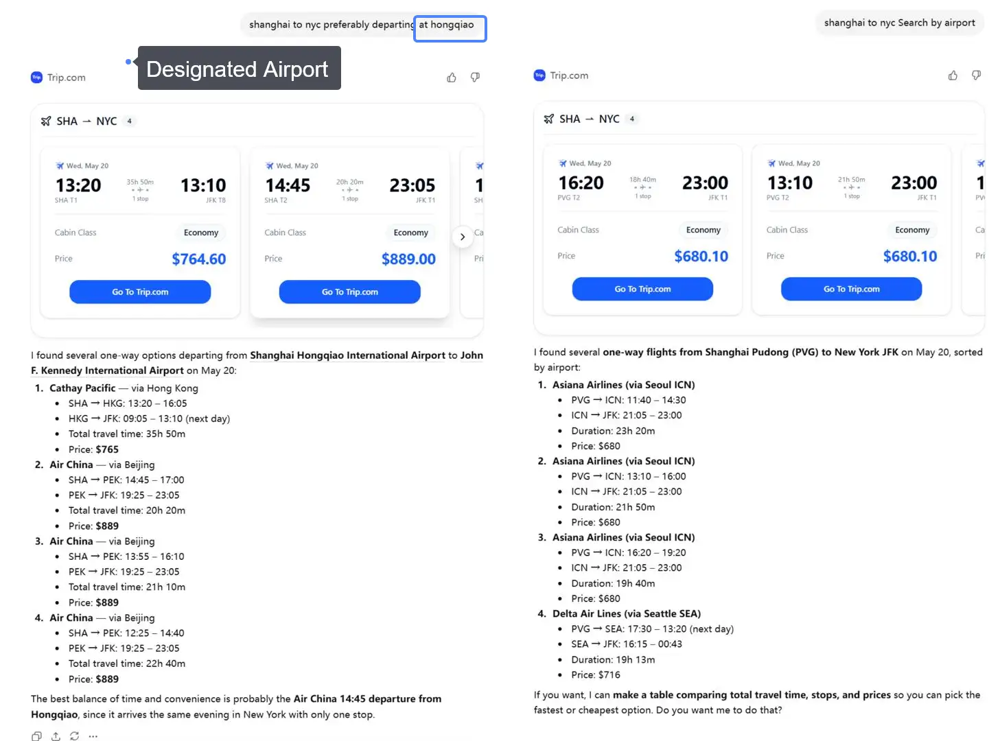 What should I type to get better travel results?