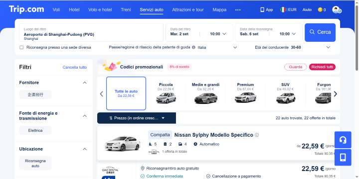 Noleggio auto su Trip.com