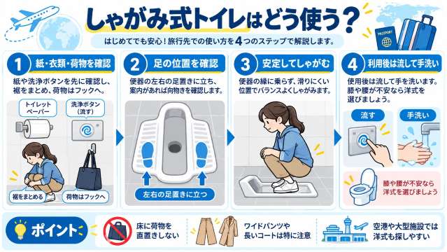 中国のしゃがみ式のトイレの使い方