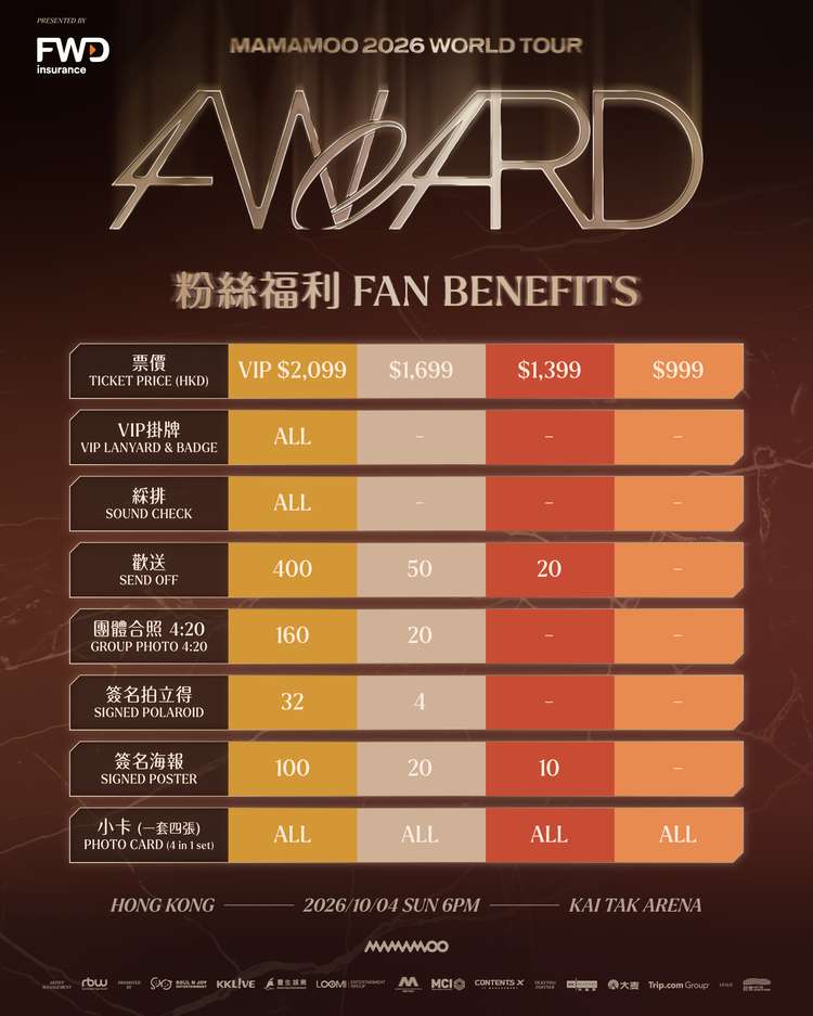 2026 MAMAMOO香港演唱會《4WARD》粉絲福利