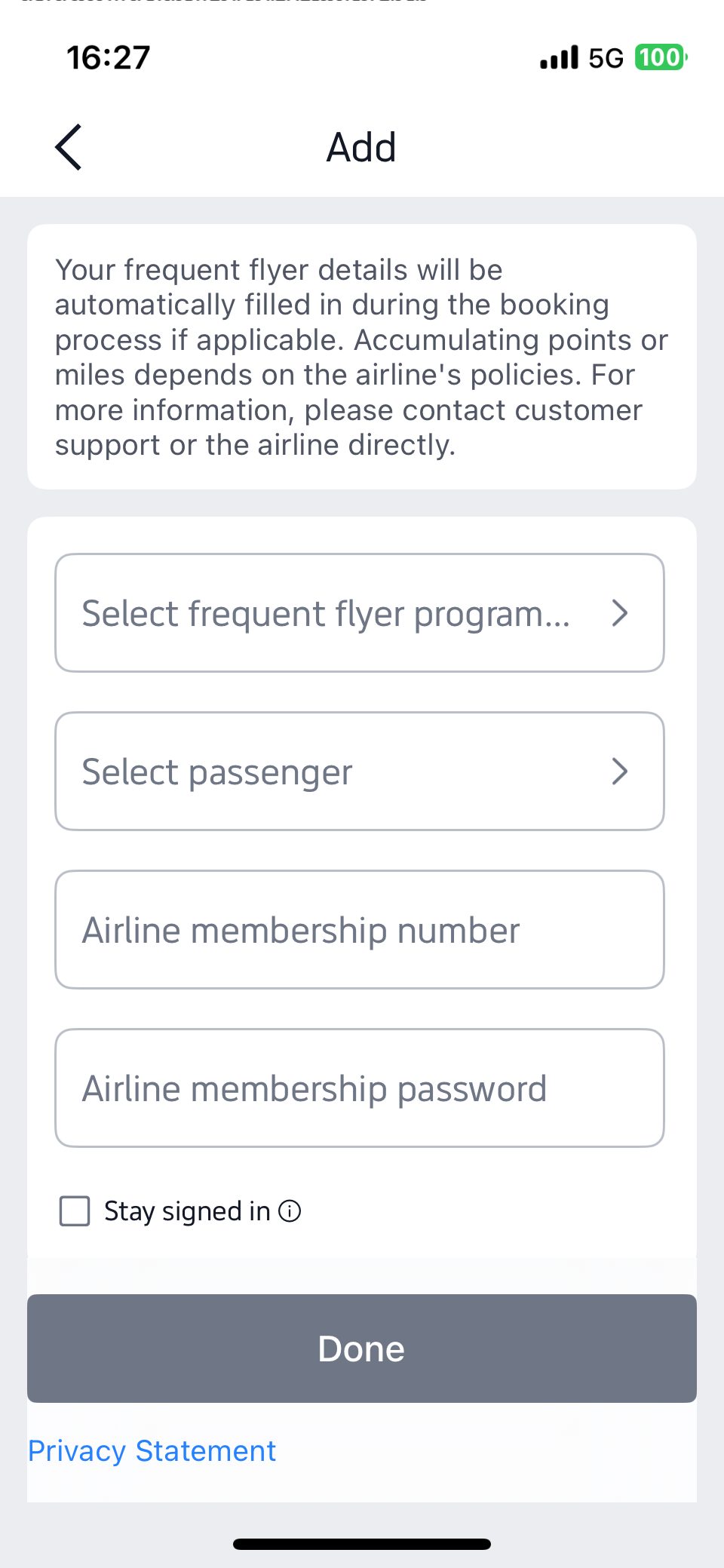 trip.com app frequent flyer details