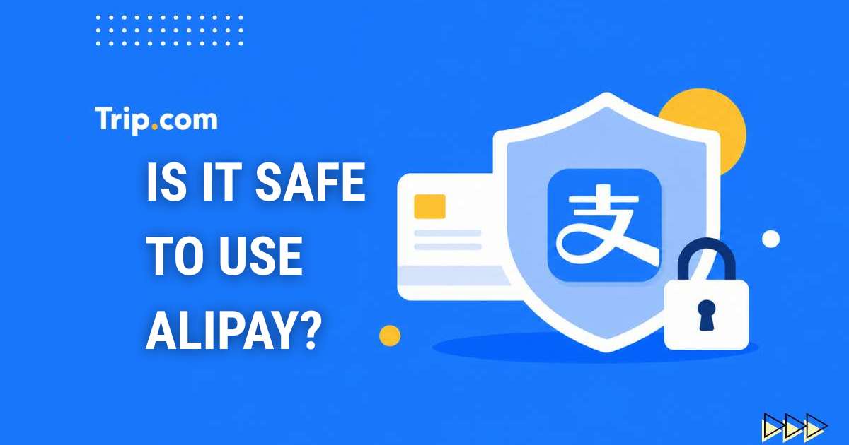 Illustration showcasing Alipay's security, featuring a protective shield, a bank card, and a digital padlock.