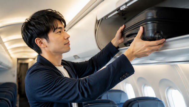 機内で荷物確認