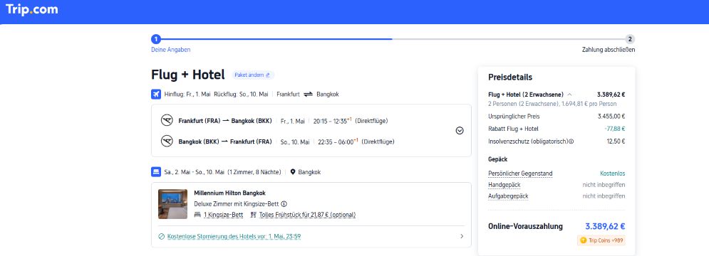 Trip.com Flug + Hotel Paketangebote