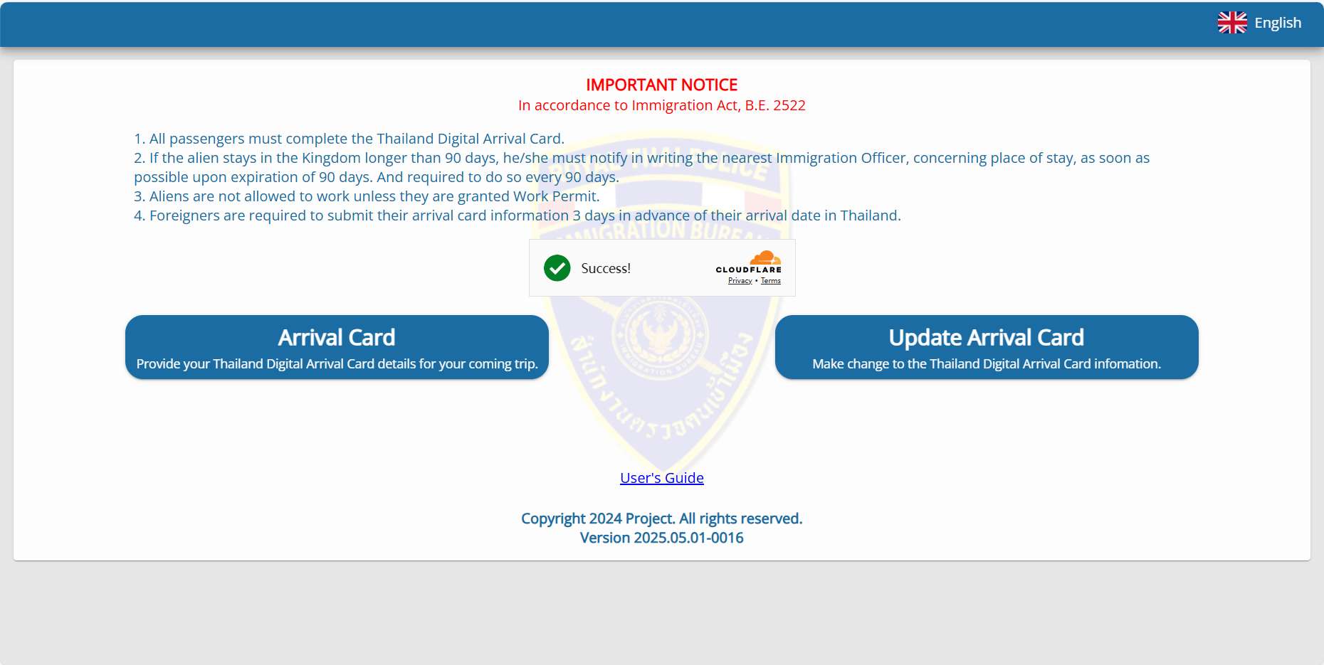 WEB Cục Quản lý Xuất nhập cảnh Thái Lan