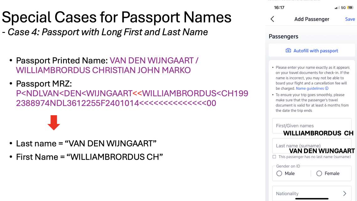 how to input first name and last name for special case 4
