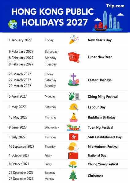 Hong Kong Public Holidays 2027