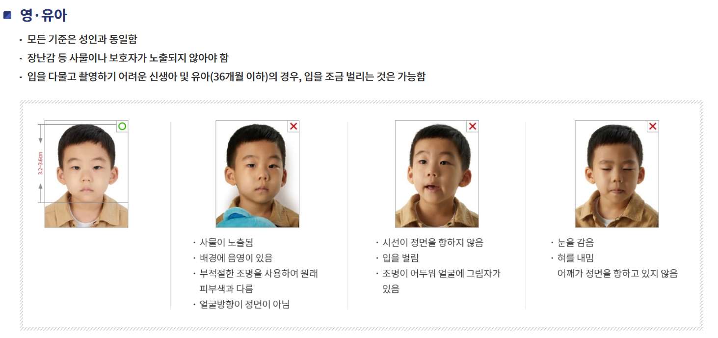 아기 여권 사진 규정