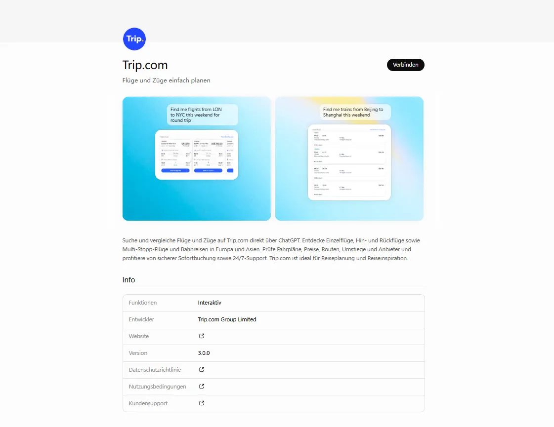 Trip.com App in ChatGPT