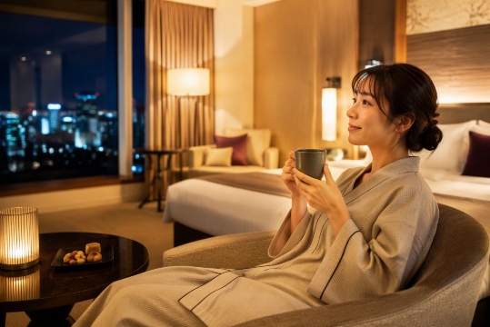 ホテルでくつろぐ女性