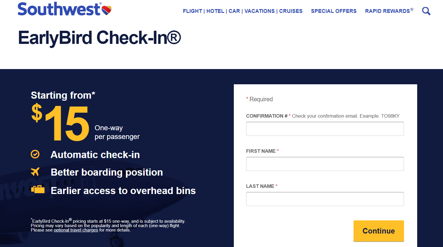 How to Buy Early Bird Check in Southwest