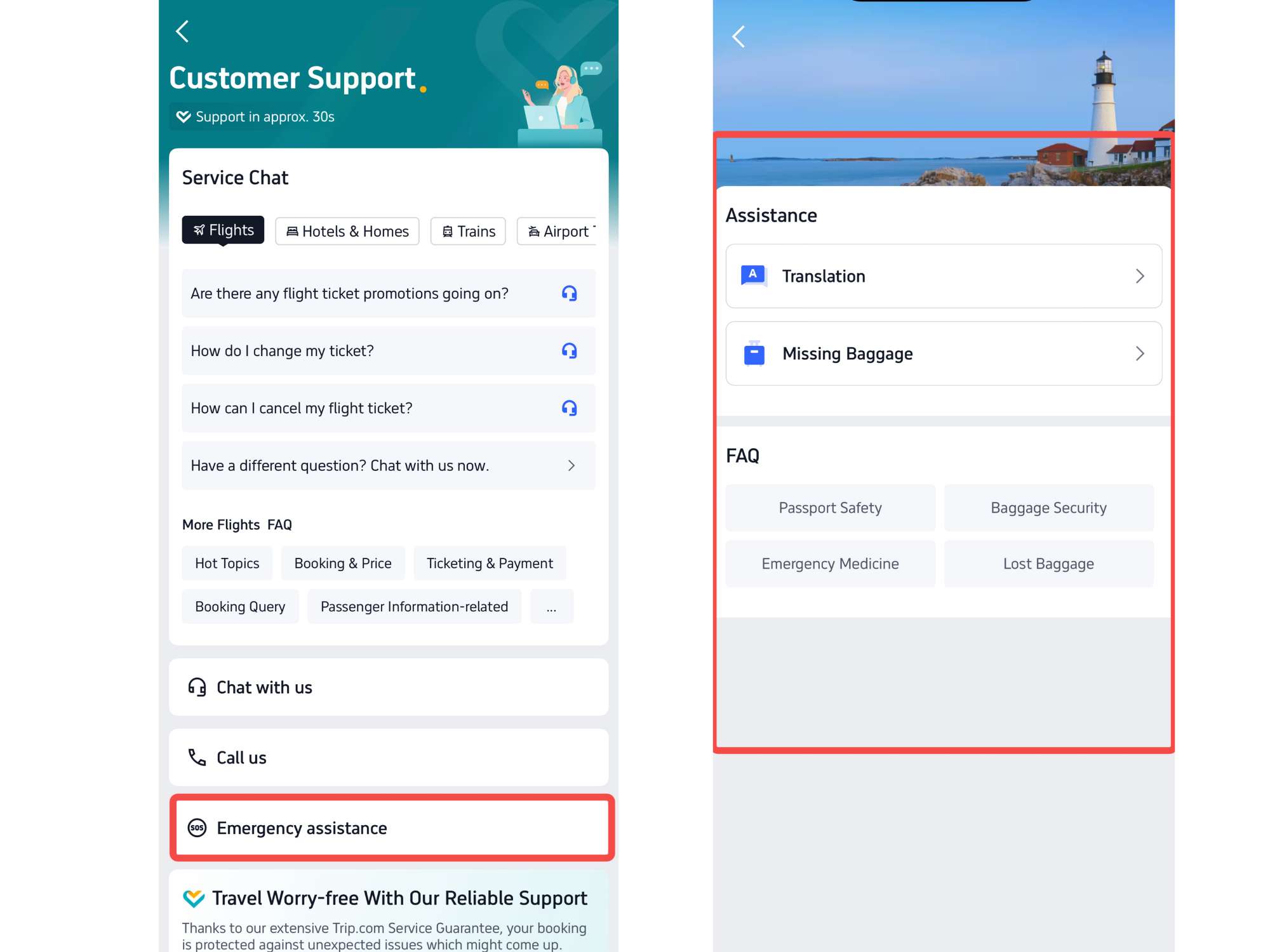 Step 5: Choose Emergency Assistance Trip.com Customer Service