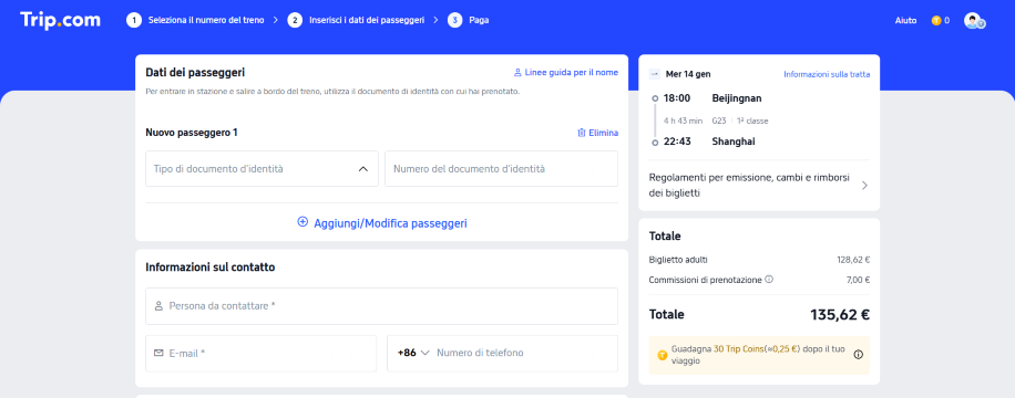 Come prenotare i biglietti del treno su Trip.com