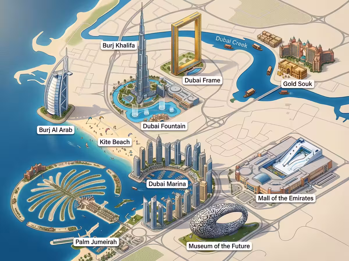 Dubai Attraction Map
