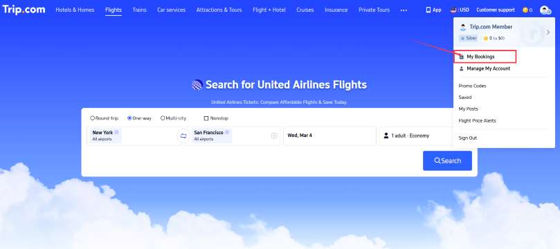 My bookings page on Trip.com