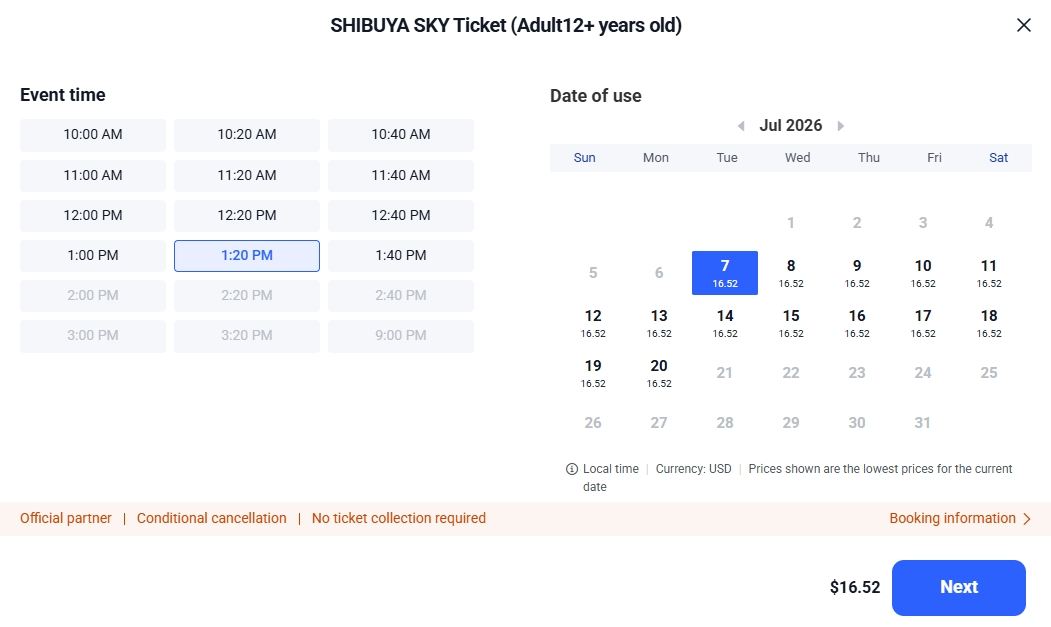 Shibuya Sky ticket booking on Trip.com