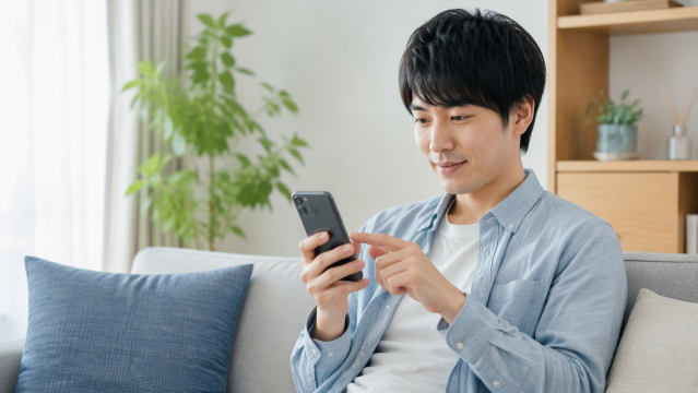スマホ操作する日本人