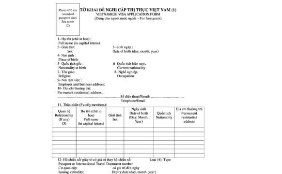 Part of the Vietnam Visa Applicatoin Form