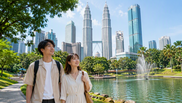 KLCCを訪れる日本人カップル