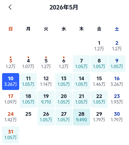 5月のフライト料金の目安