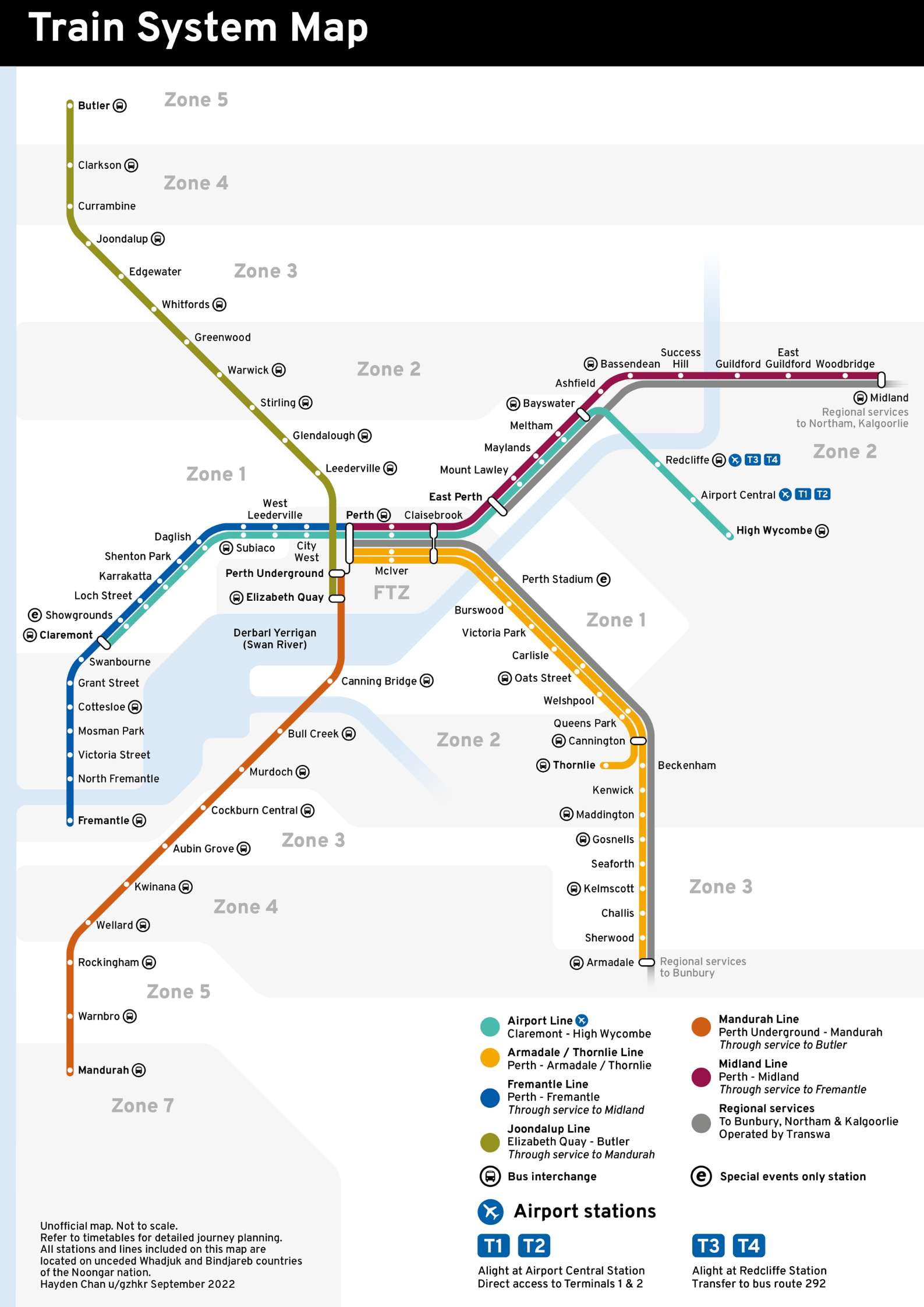 Line Map Perth Airport to City