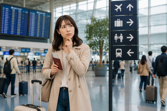 空港で悩む日本人
