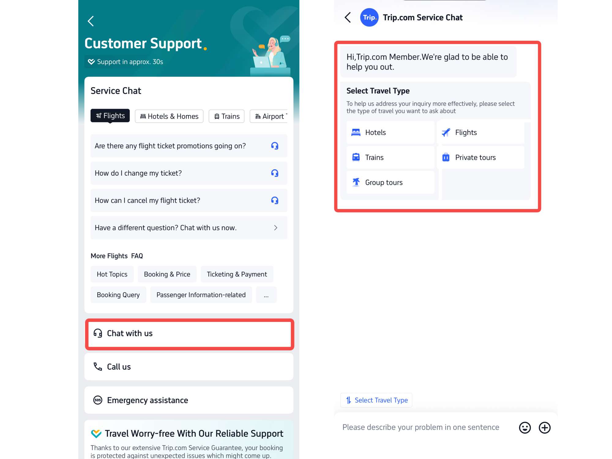 Step 2: Choose Chat Trip.com Customer Service