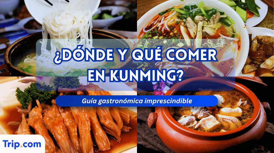 Platos tradicionales de la gastronomía de Kunming en un collage de comida local