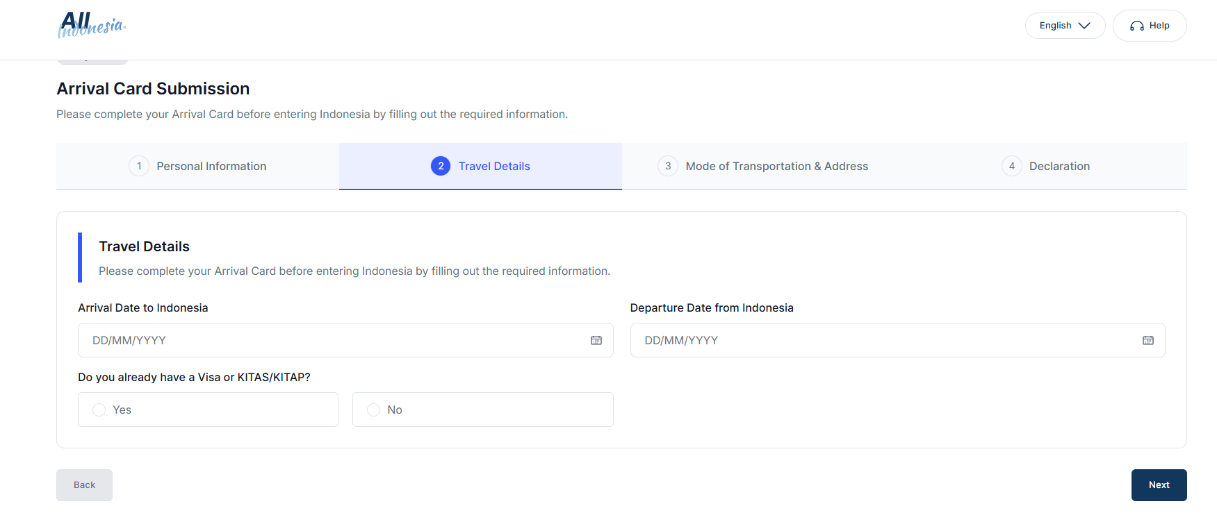 Enter Your Travel Details for All Indonesia Arrival Card