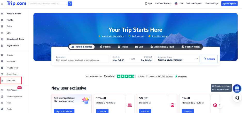 How to buy a Trip.com gift card?