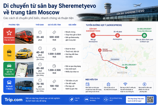 Di chuyển từ sân bay Sheremetyevo về trung tâm Moscow
Trip.com