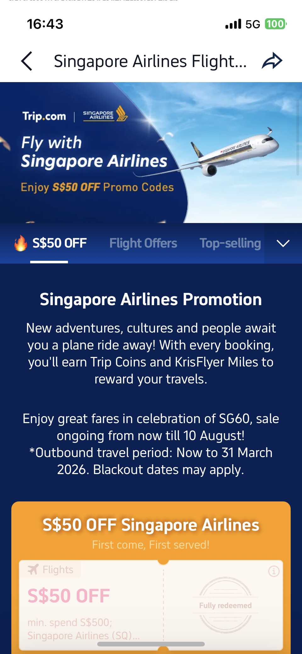trip.com singapore airlines dedicated campaign page