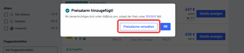 Preisalarm hinzufügen