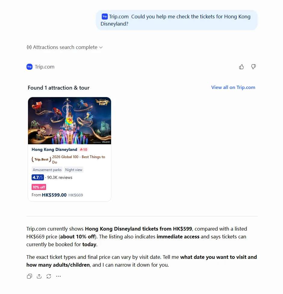 Trip.com: Travel planning inside ChatGPT