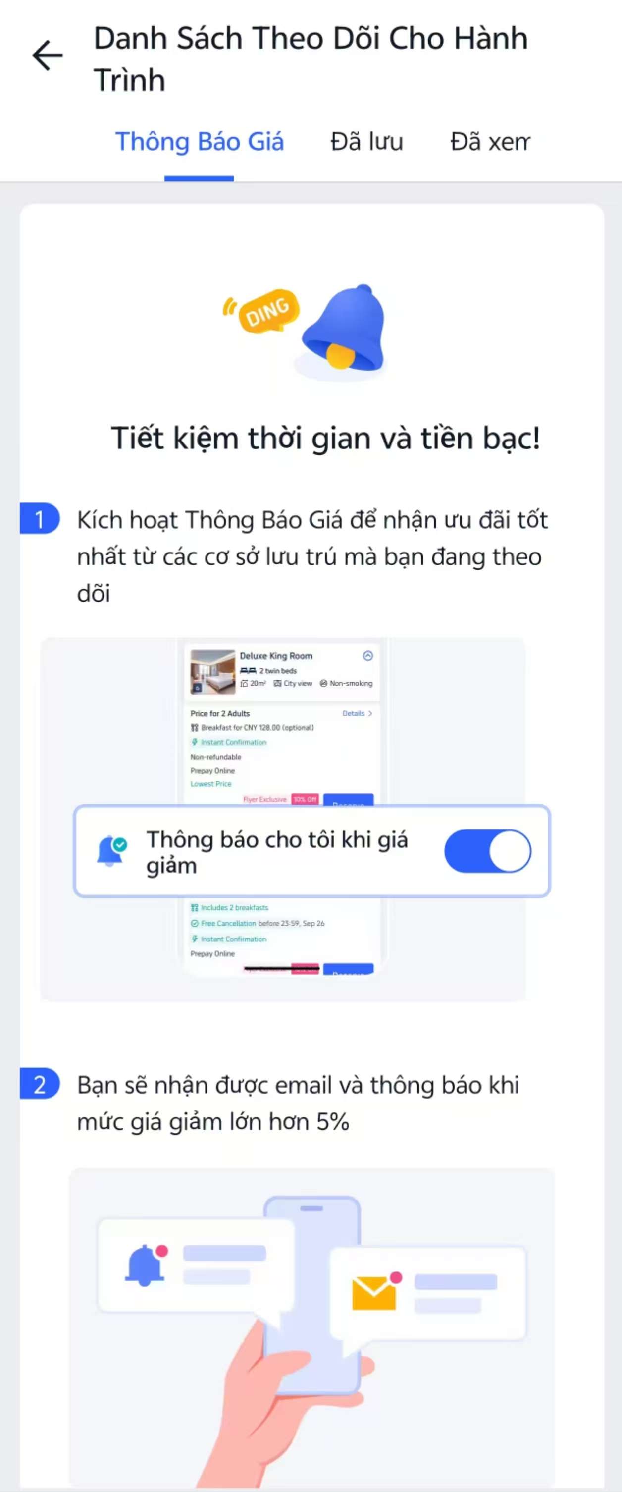 Thông báo giá trên Trip.com