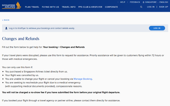 Singapore Airlines Refund Pages