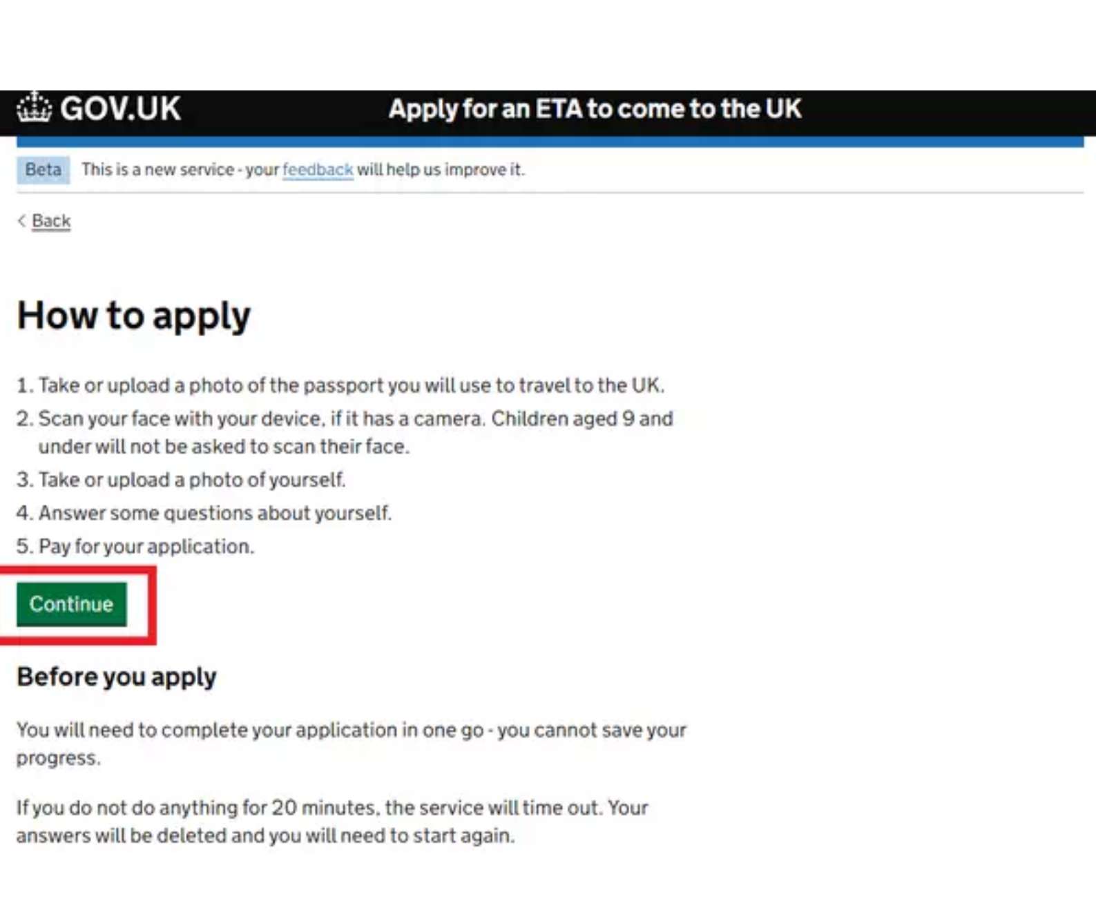 How to apply ETA UK step 1