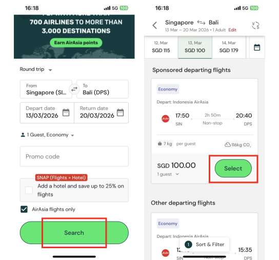 airasia move app flights page