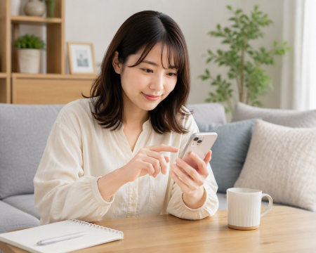 スマホで調べる女性