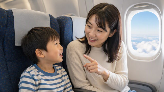 機内で子供と話す