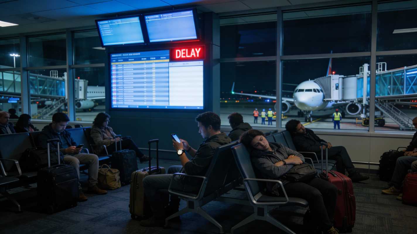 people waiting due to flight delay