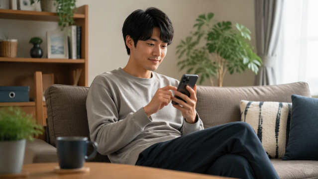 自宅でスマホ操作