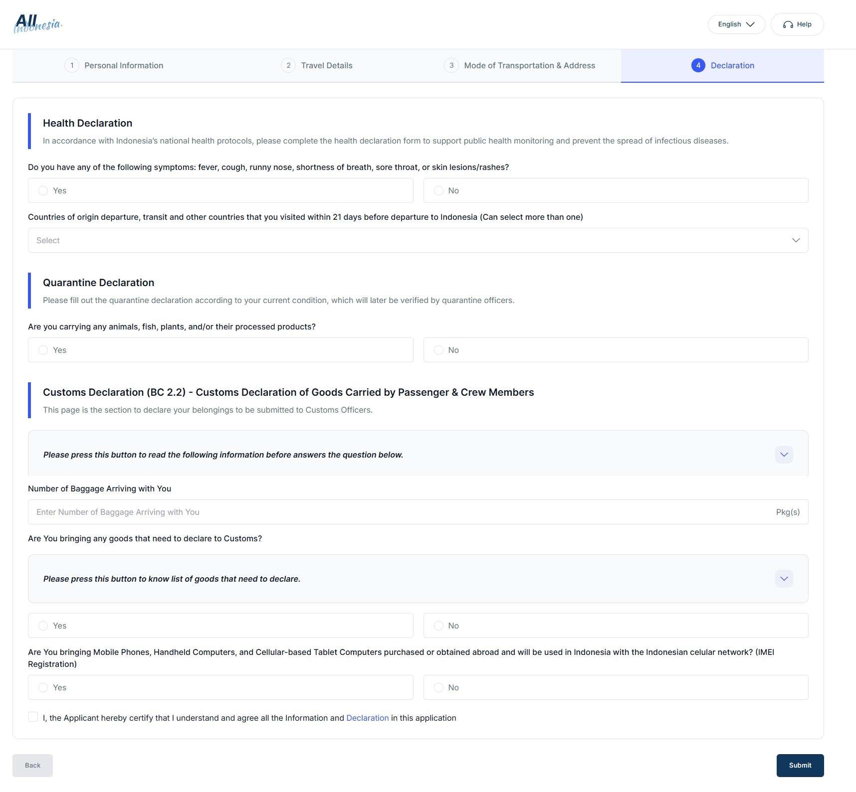 Fill Out Declaration for All Indonesia Arrival Card