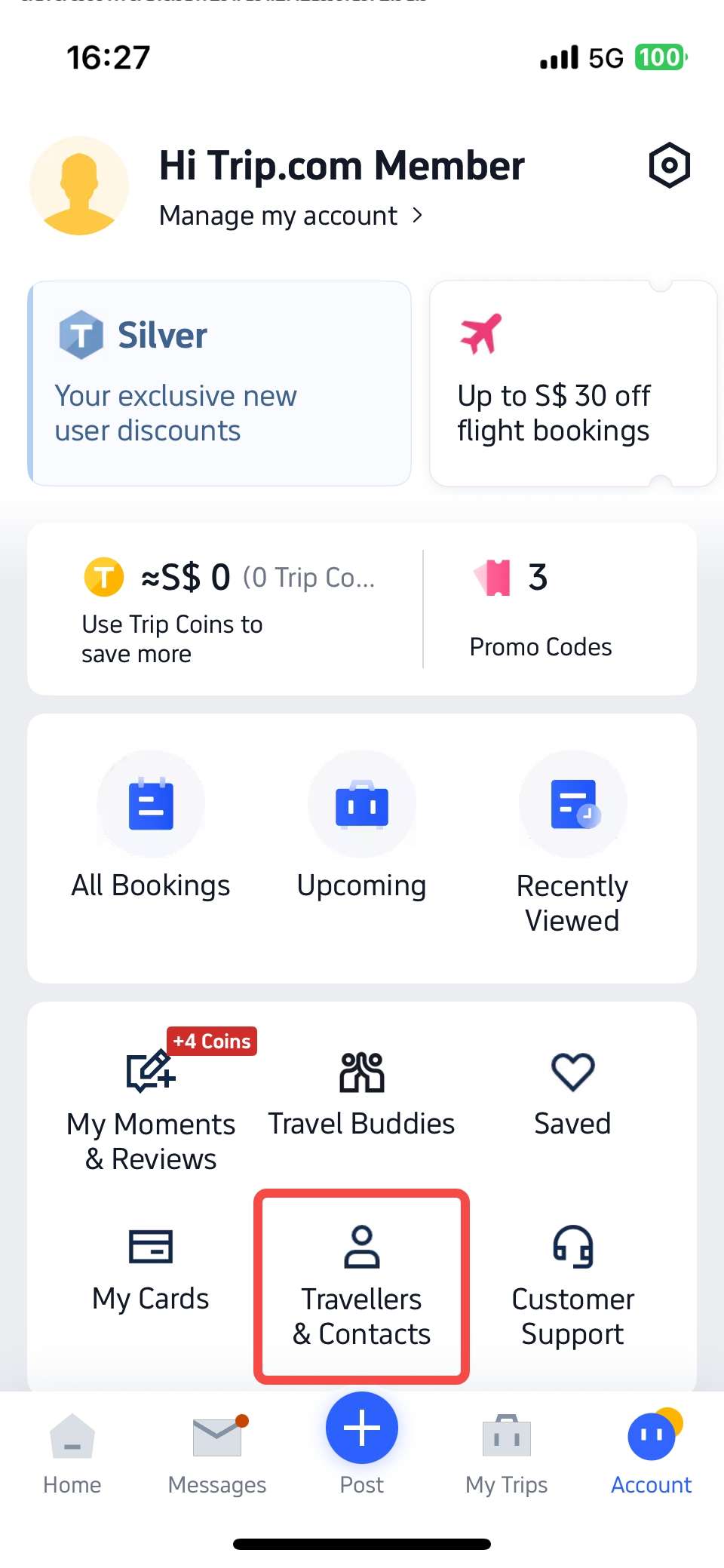 trip.com app account page