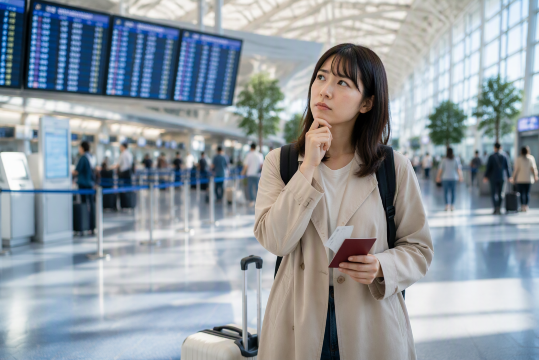 空港で悩む日本人