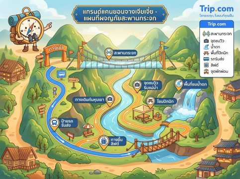 แผนที่จางเจียเจี้ยแกรนด์แคนยอนและสะพานกระจก