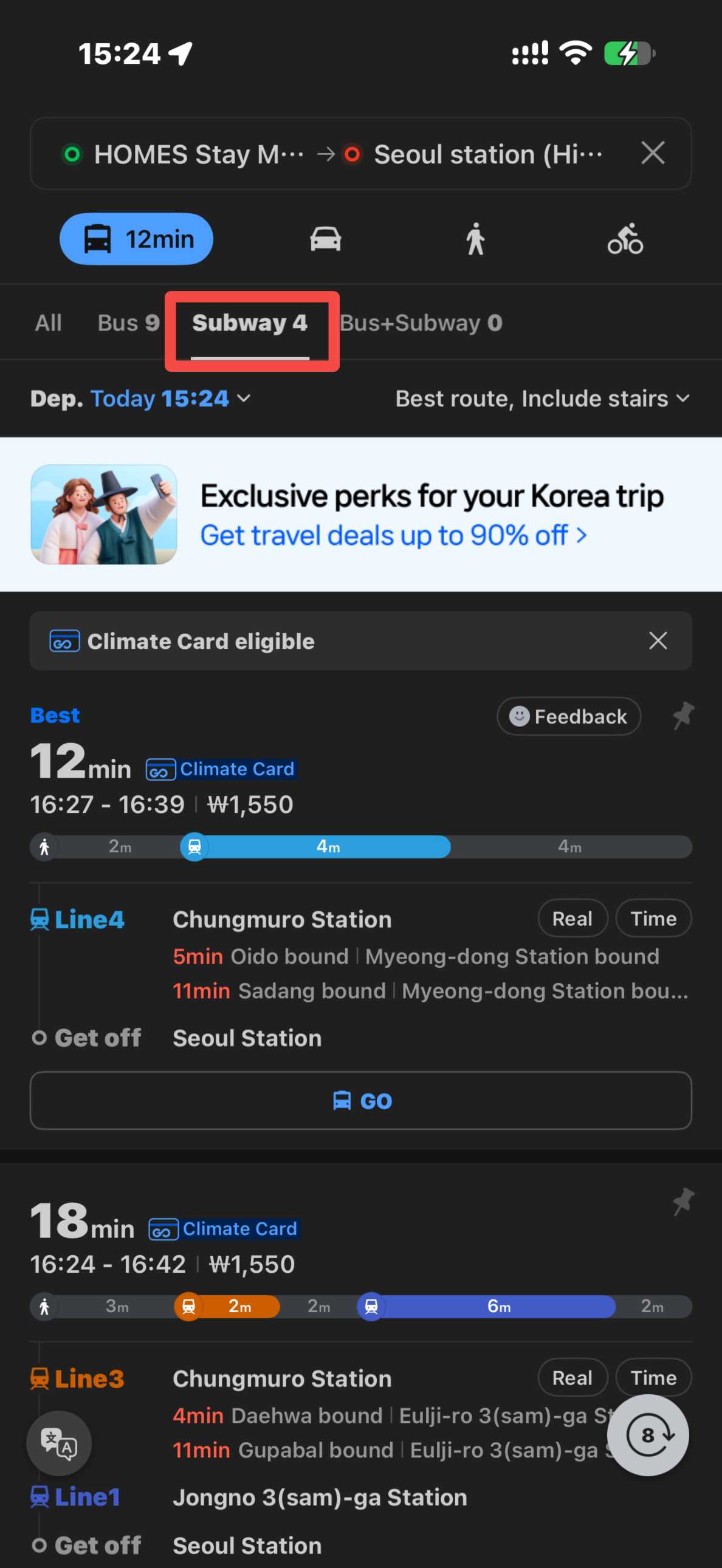 Using Naver Map for Subway Travel