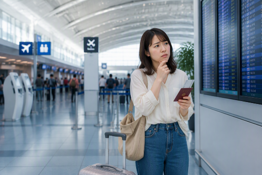空港で悩む日本人