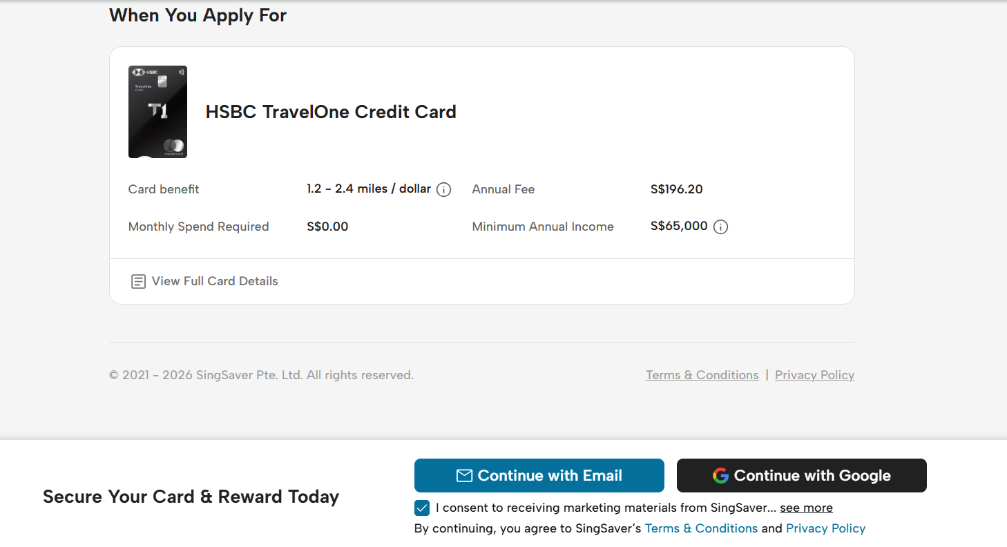 SingSaver Credit Card Cashback