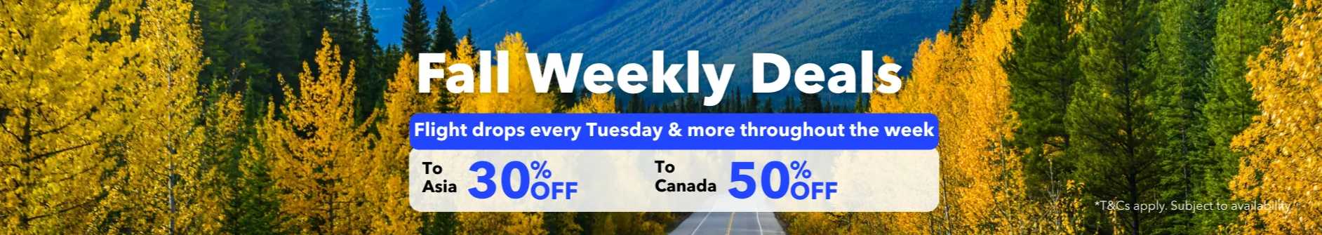 Trip.com Promo Code USA: Trip.com Promo Code USA: Trip.com Fall Weekly Travel Deals - 50% OFF to Canada & 30% OFF to Asia